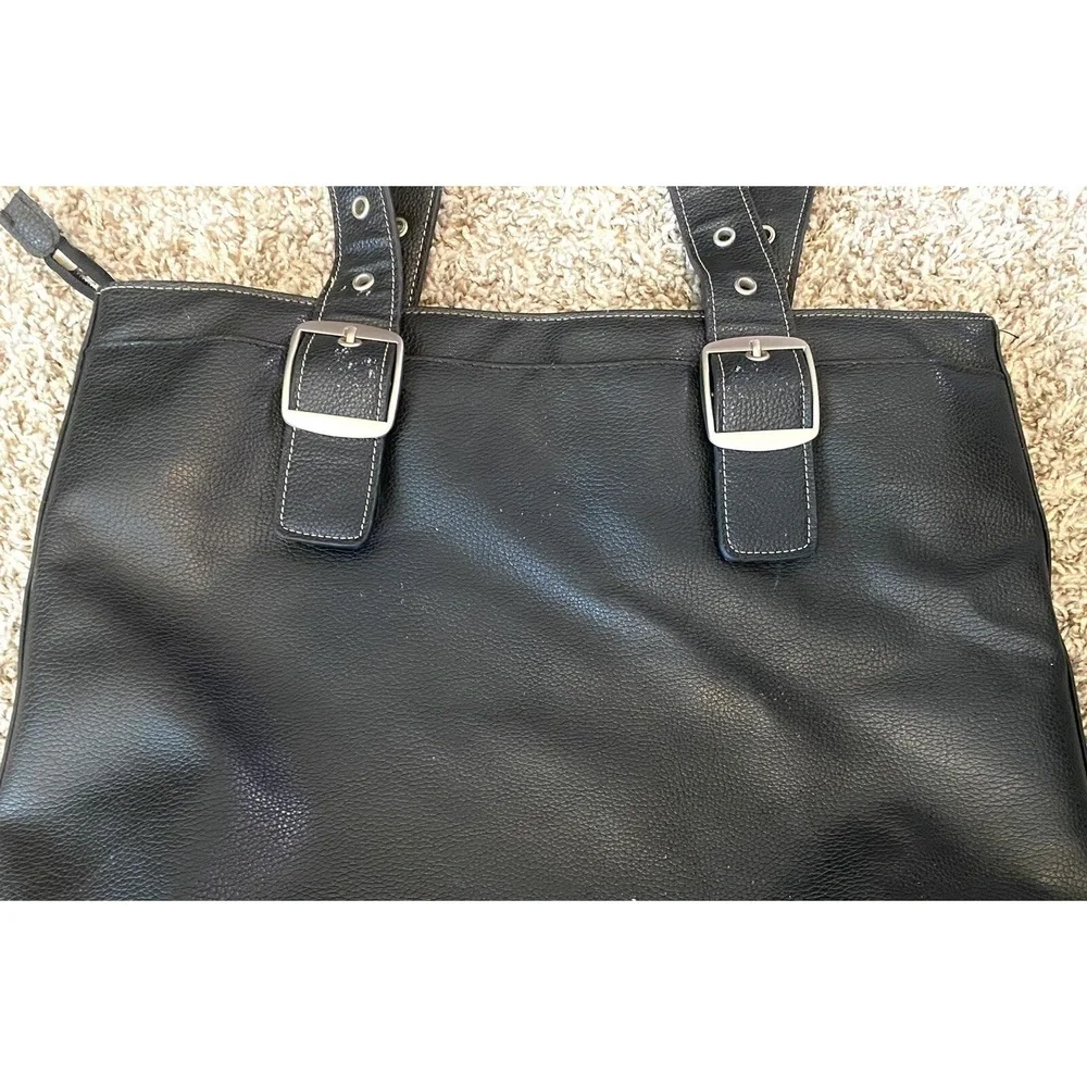 SOLO Black Leather Double Strap Computer Laptop Bag - Large with Red Interiors